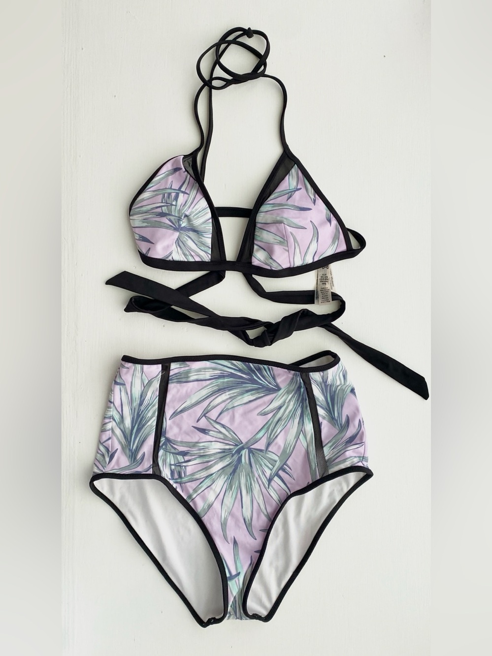 PINK Victoria's Secret Lavender Palm Print High-Waist Bikini Set